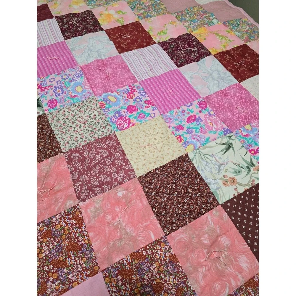 New Handmade Patchwork Quilt Pink Floral Butterflies Queen Bedding Cover /0190‎